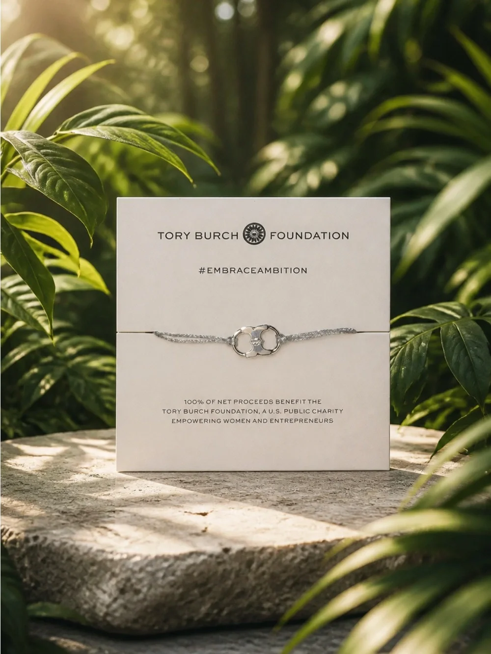 Tory Burch Silver Double-T Link Bracelet on Cord